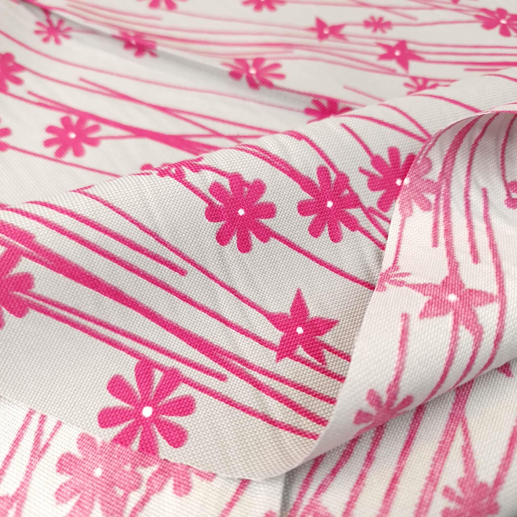 Waterproof woven fabric - PINK FLOWERS / gray