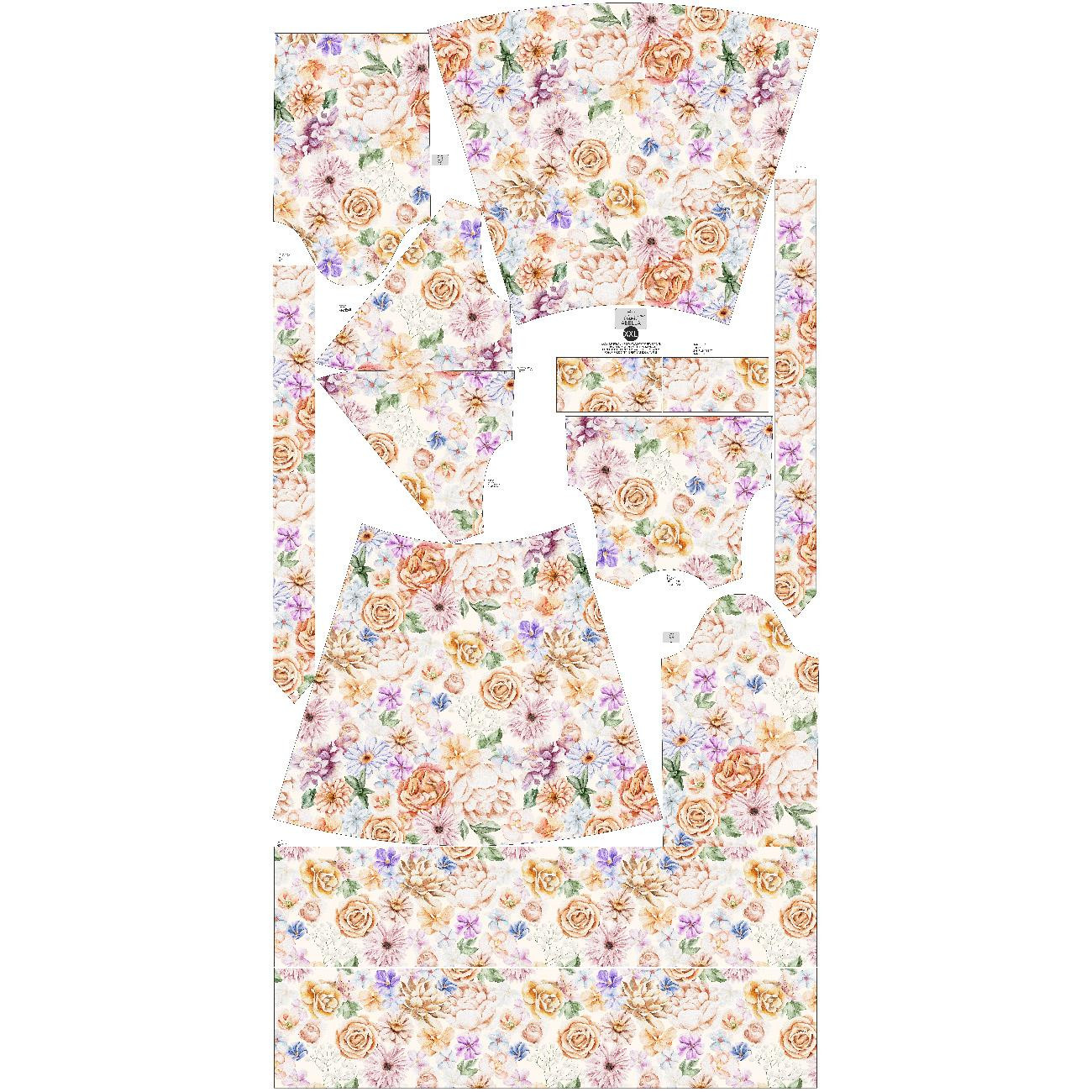 WRAP FLOUNCED DRESS (ABELLA) - FLOWERS MIX pat. 2 - sewing set