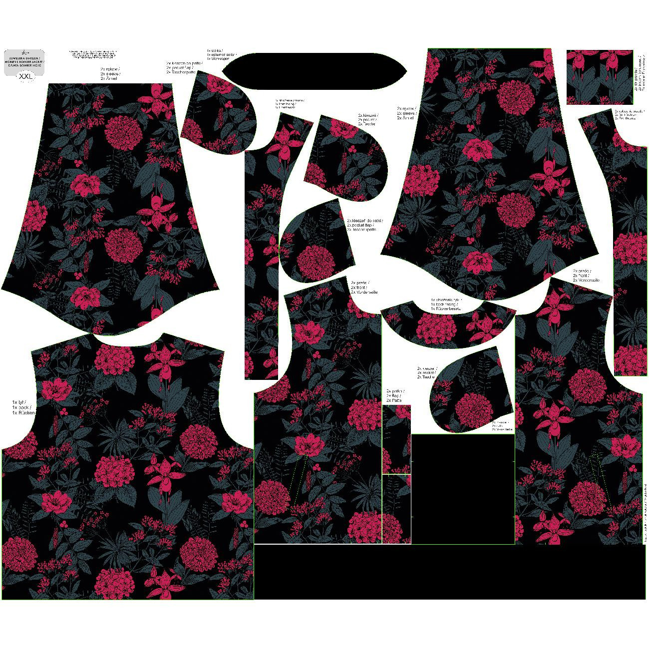 WOMEN’S BOMBER JACKET (KAMA) - FLOWERS / viva magenta - sewing set