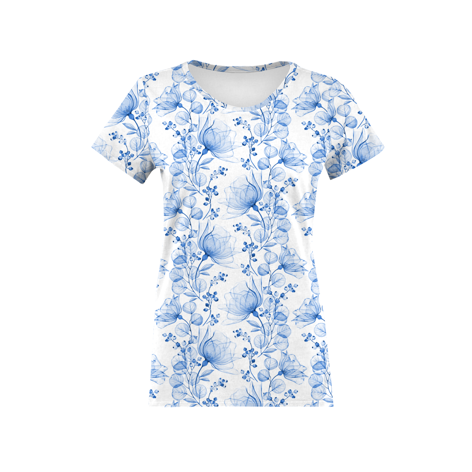 WOMEN’S T-SHIRT - FLOWERS pat. 4 (classic blue) - single jersey