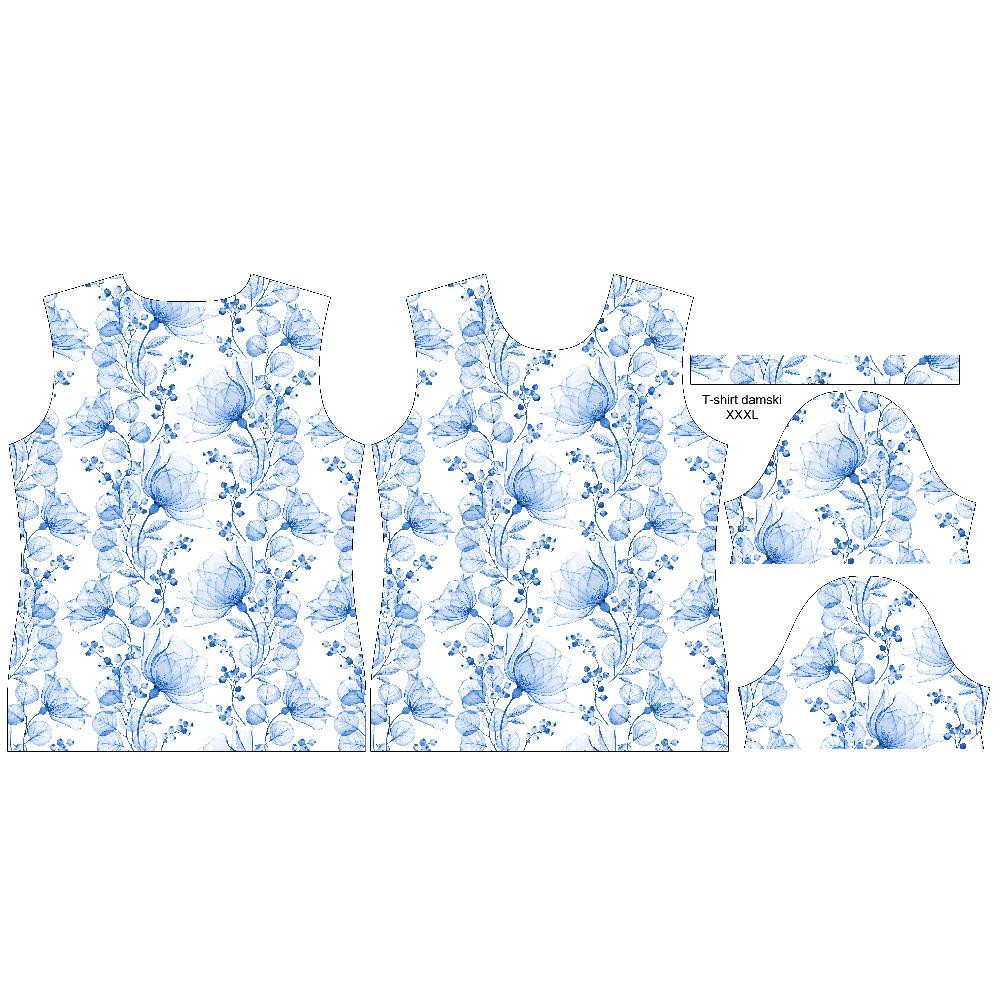 WOMEN’S T-SHIRT - FLOWERS pat. 4 (classic blue) - single jersey