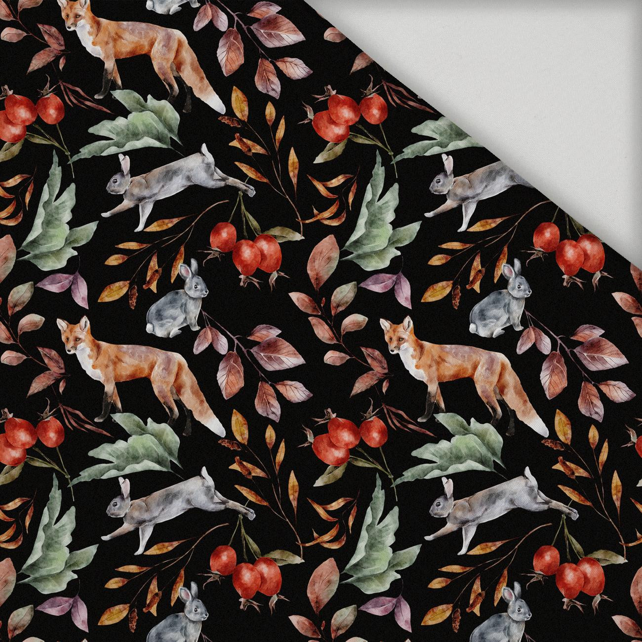 FOREST ANIMALS PAT. 2 / BLACK (COLORFUL AUTUMN) - quick-drying woven fabric