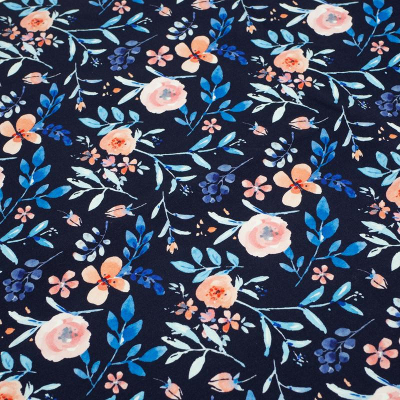 PAINTED PEONIES / navy - looped knit SP250