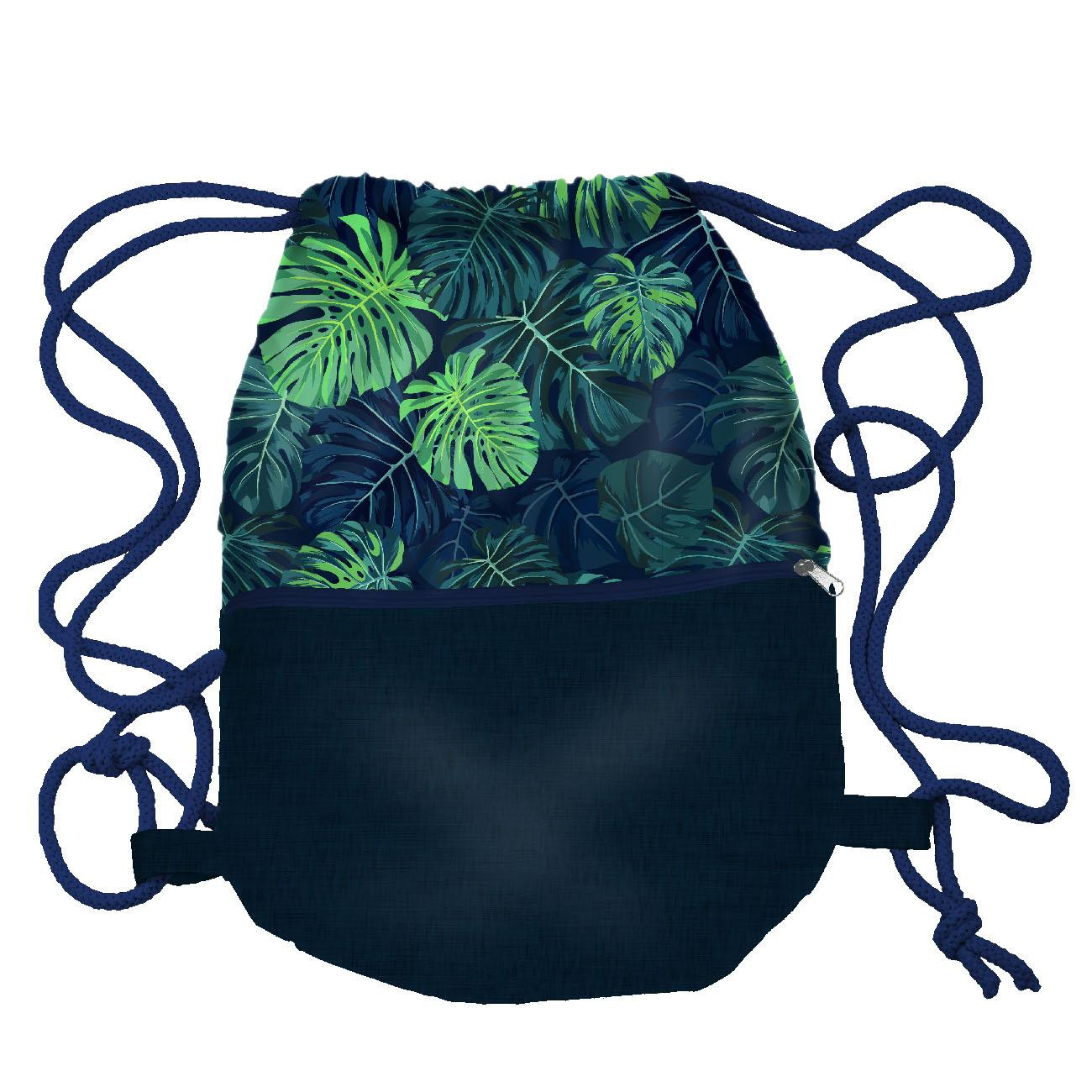 GYM BAG WITH POCKET - MONSTERA 2.0 / navy - sewing set