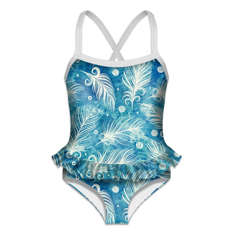 Girl's swimsuit - WHITE FEATHERS / blue