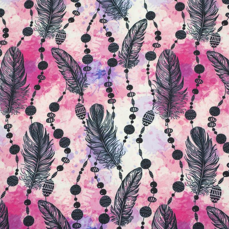 PINK FEATHERS AND BEADS - Waterproof woven fabric