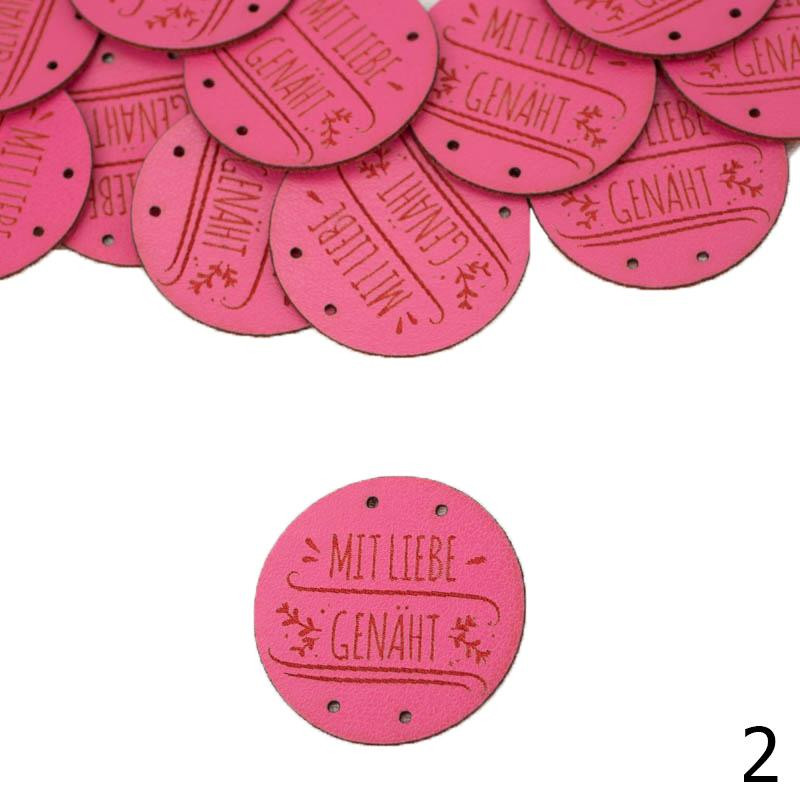 Label „MIT LIEBE GENÄHT'' diameter 3 cm - Choice of colors