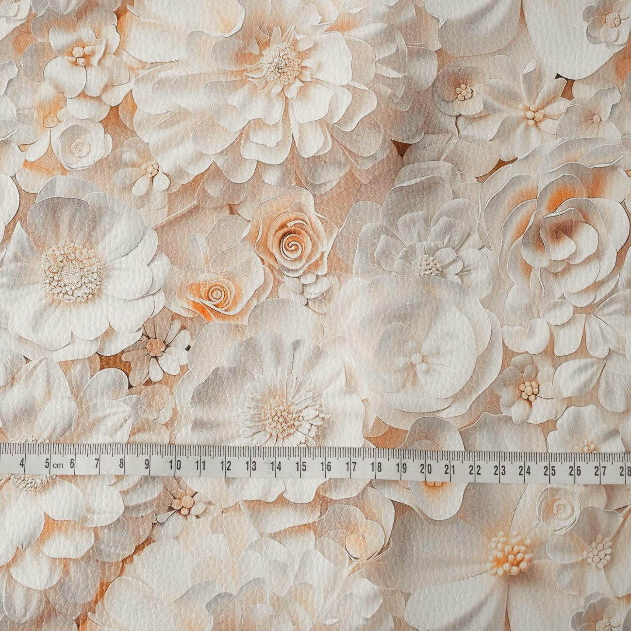 32cm WHITE FLOWERS PAT. 4 - thick pressed leatherette