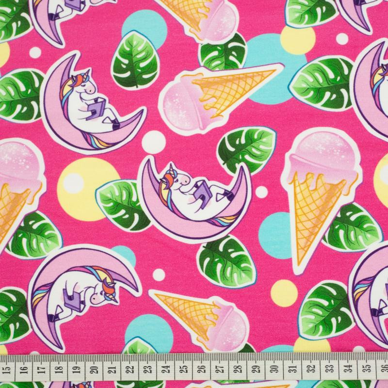 UNICORNS AND ICE CREAM / fuchsia - Viskose-Jersey WE210