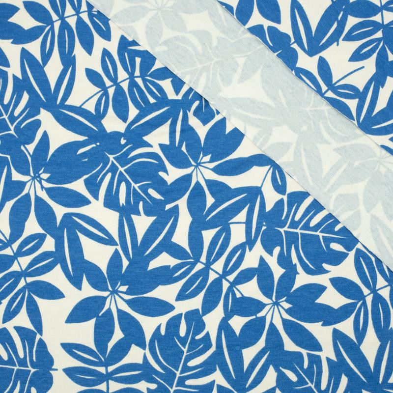 LEAVES MIX pat.1 / blue - Viscose jersey with elastane