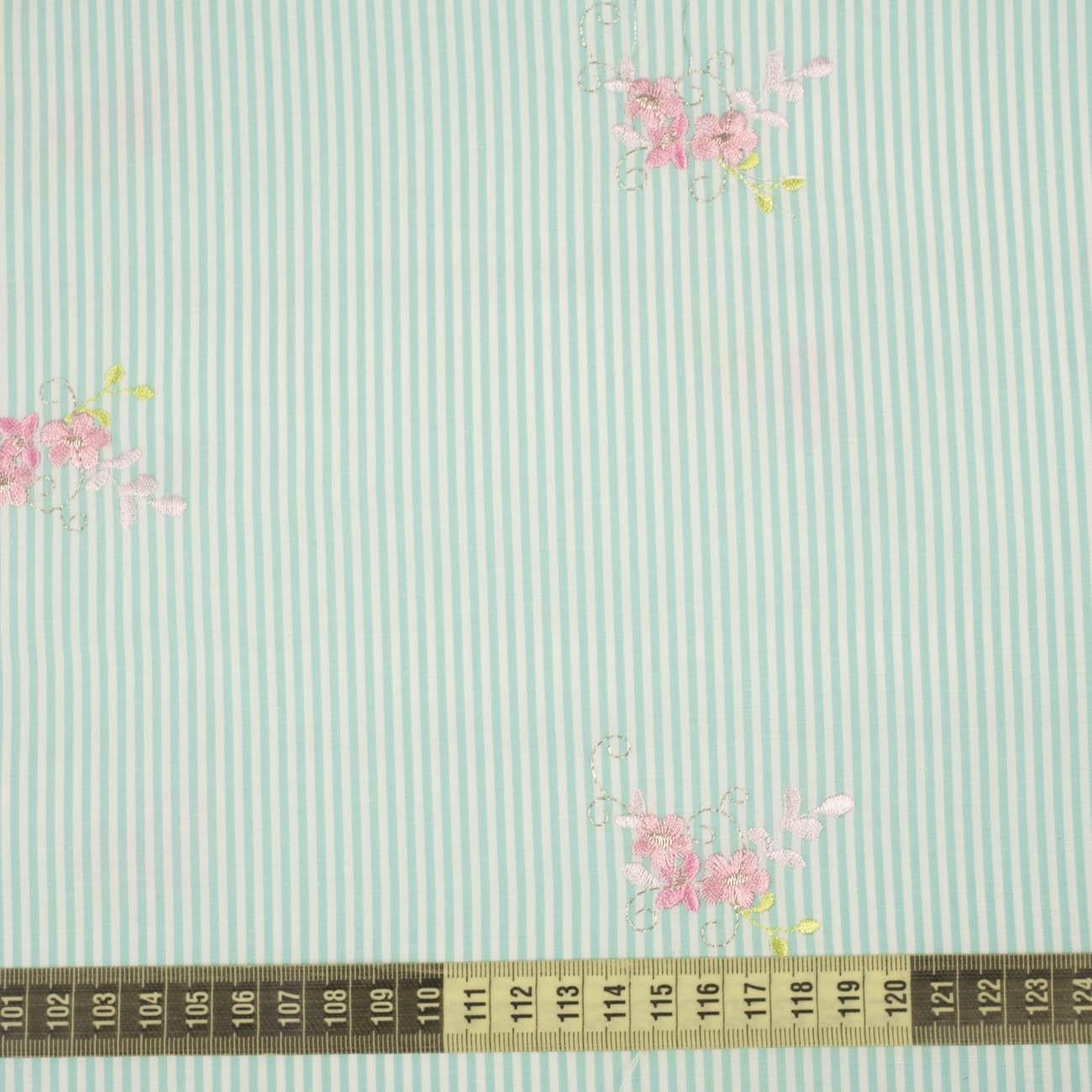  FLOWERS / mint stripes - Embroidered cotton fabric