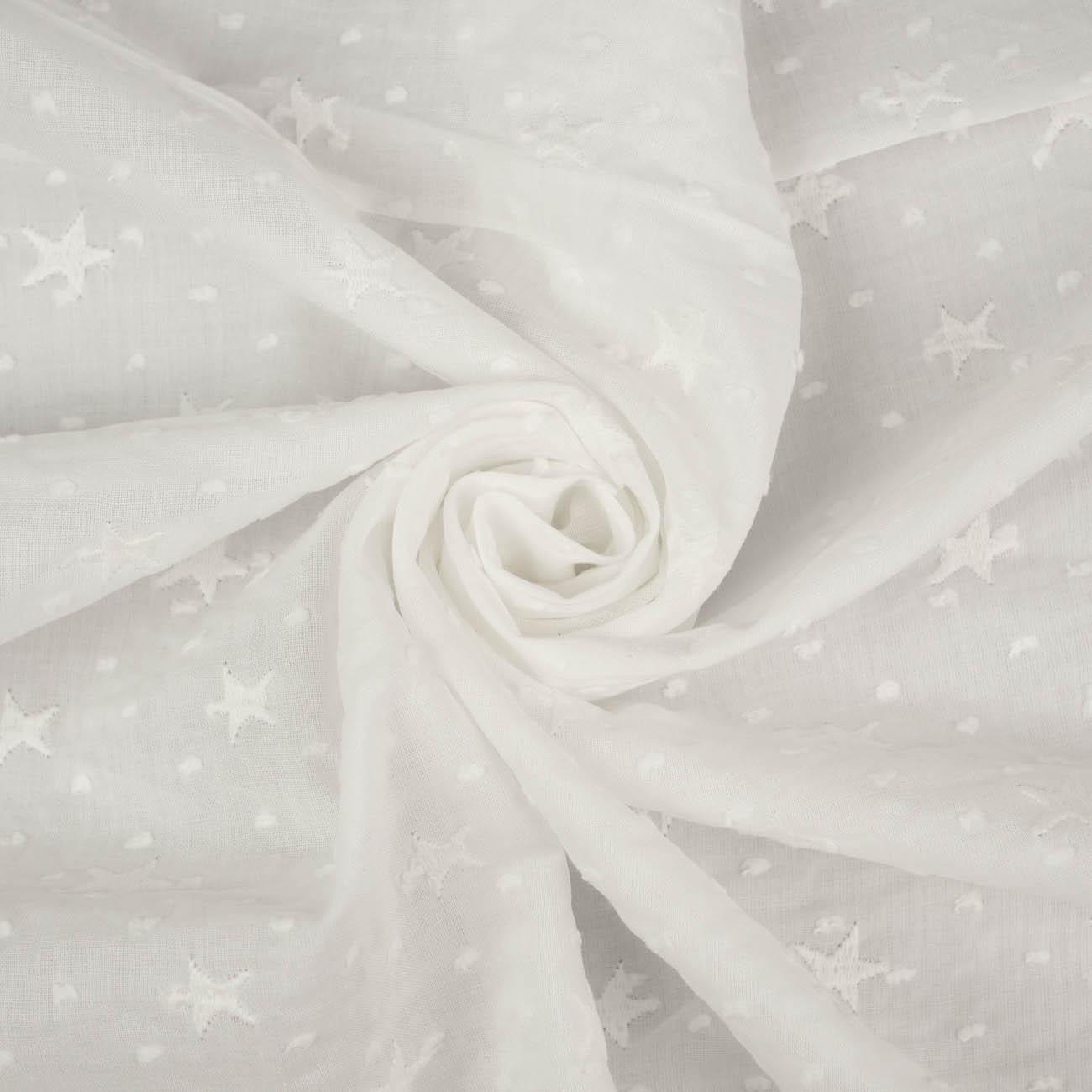 STARS / white - Embroidered cotton fabric