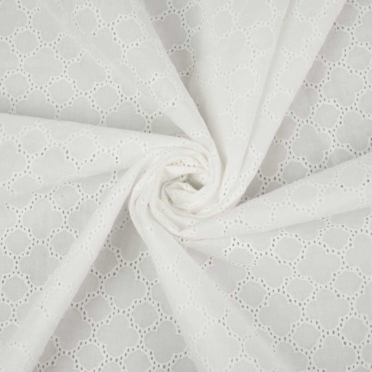  FLOWERS / white - Embroidered cotton fabric