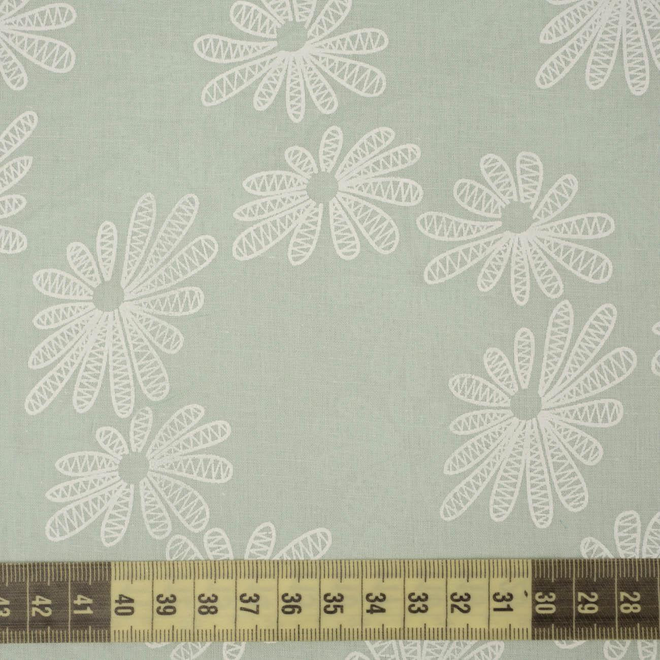 WHITE FLOWERS / modern mint - Cotton woven fabric