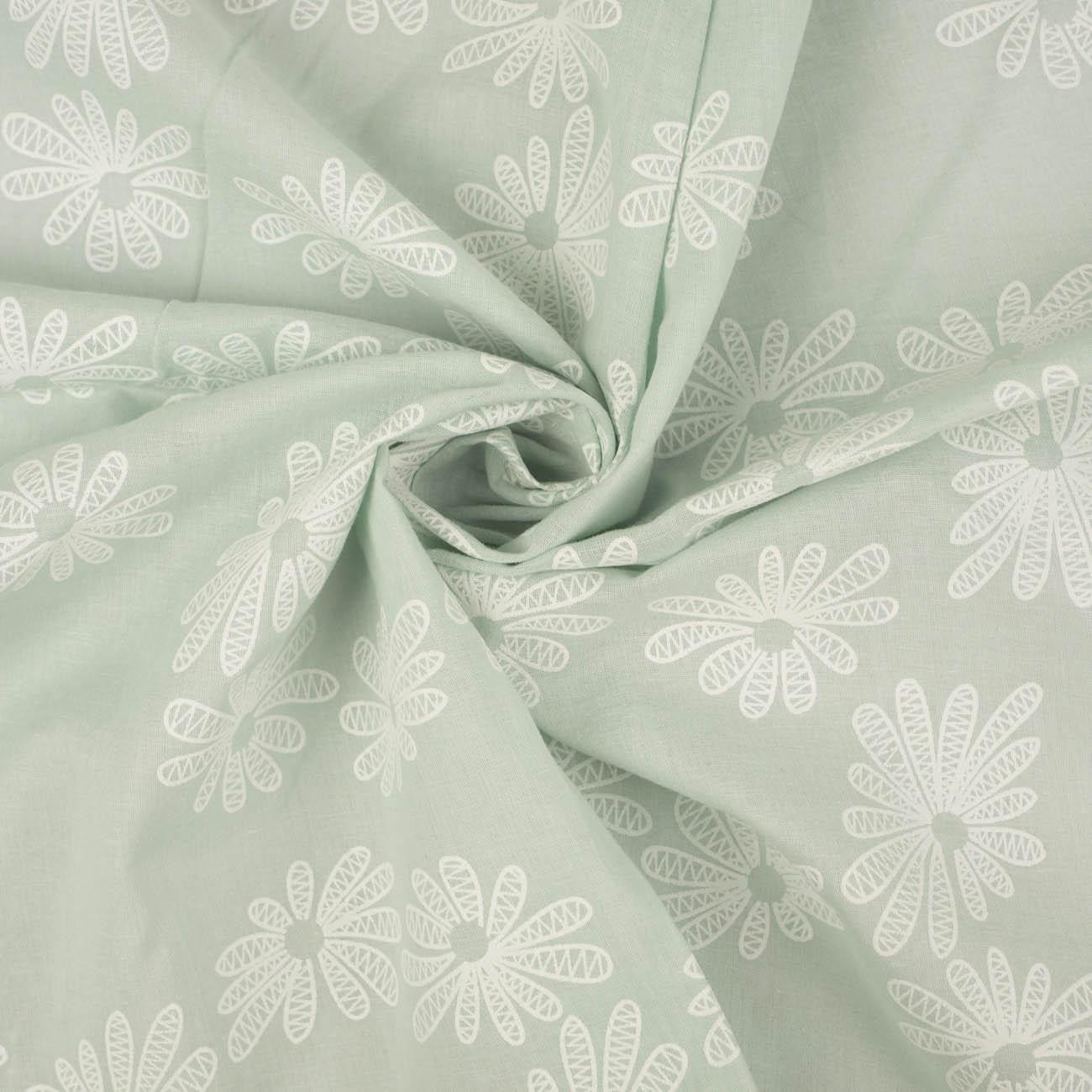 WHITE FLOWERS / modern mint - Cotton woven fabric