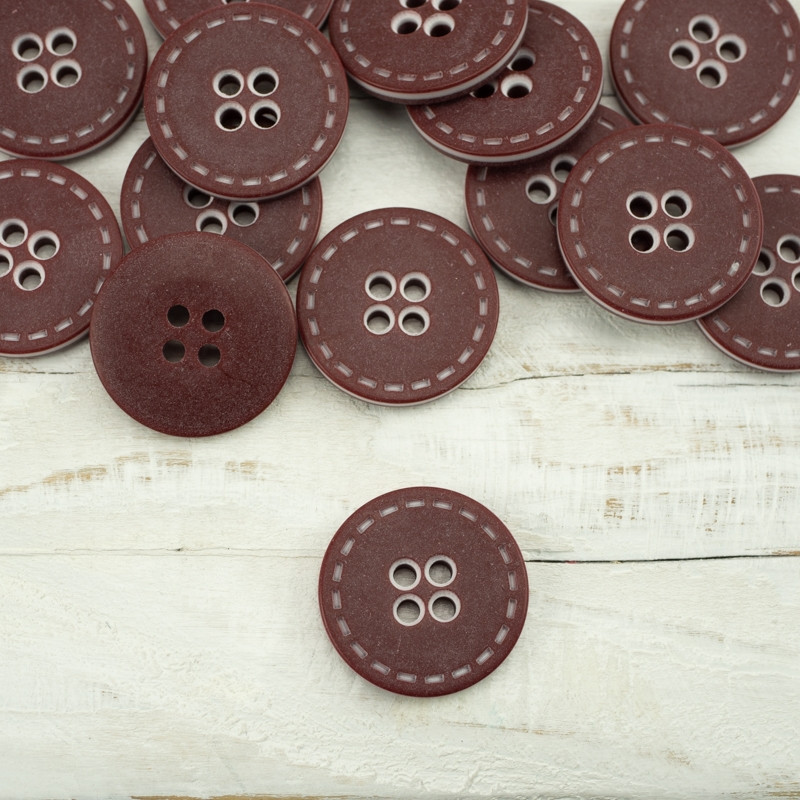 Plastic button with tacking big - maroon