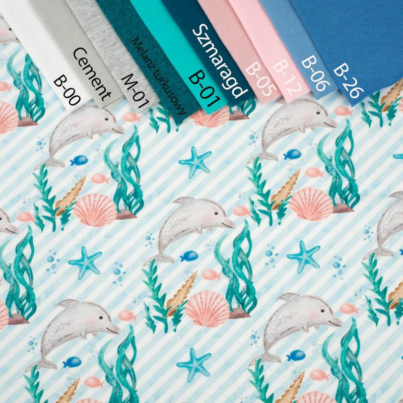 DOLPHINS / STRIPES (MAGICAL OCEAN) / aqua - single jersey with elastane 