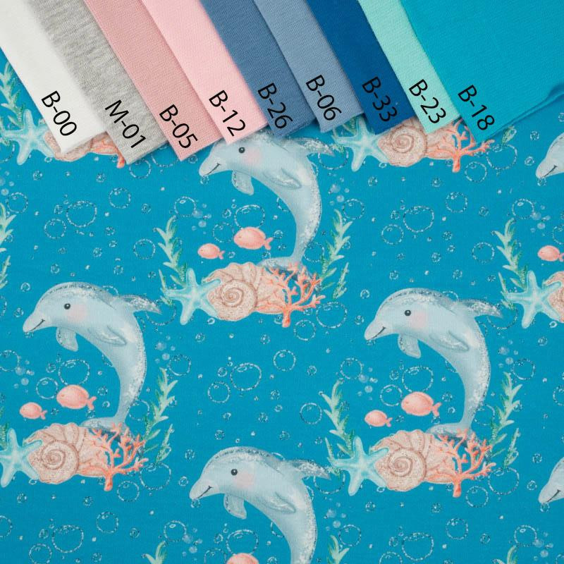 DOLPHINS pat. 3 (MAGICAL OCEAN) / blue - single jersey with elastane 
