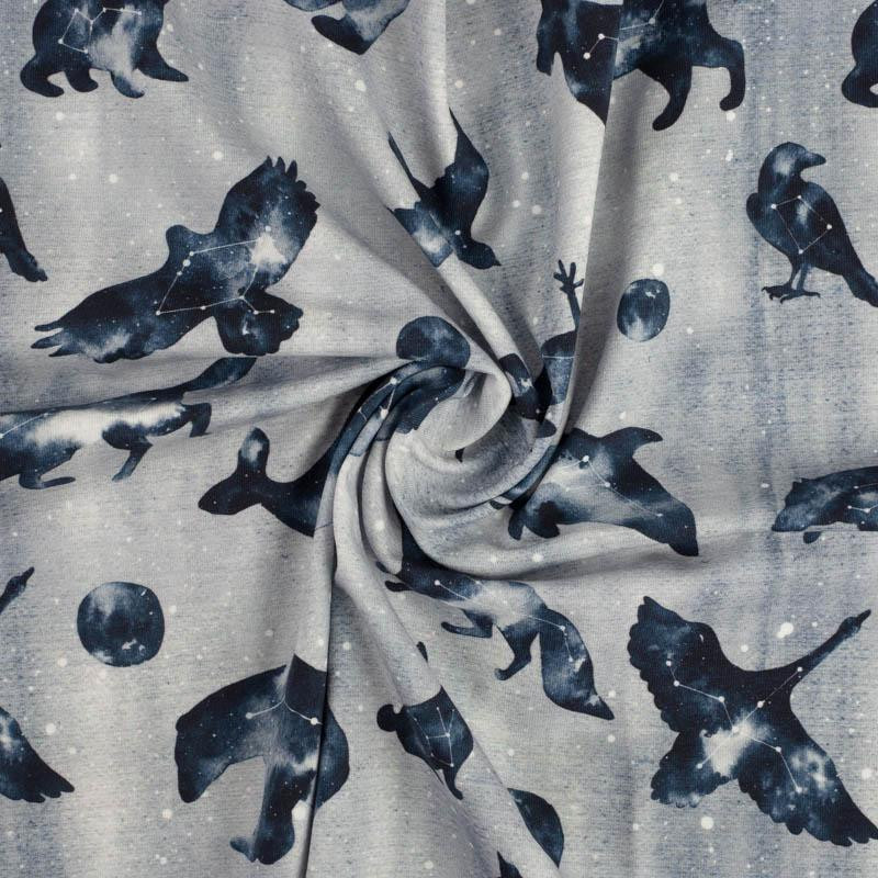 ANIMALS MIX (GALACTIC ANIMALS) / grey - single jersey with elastane 