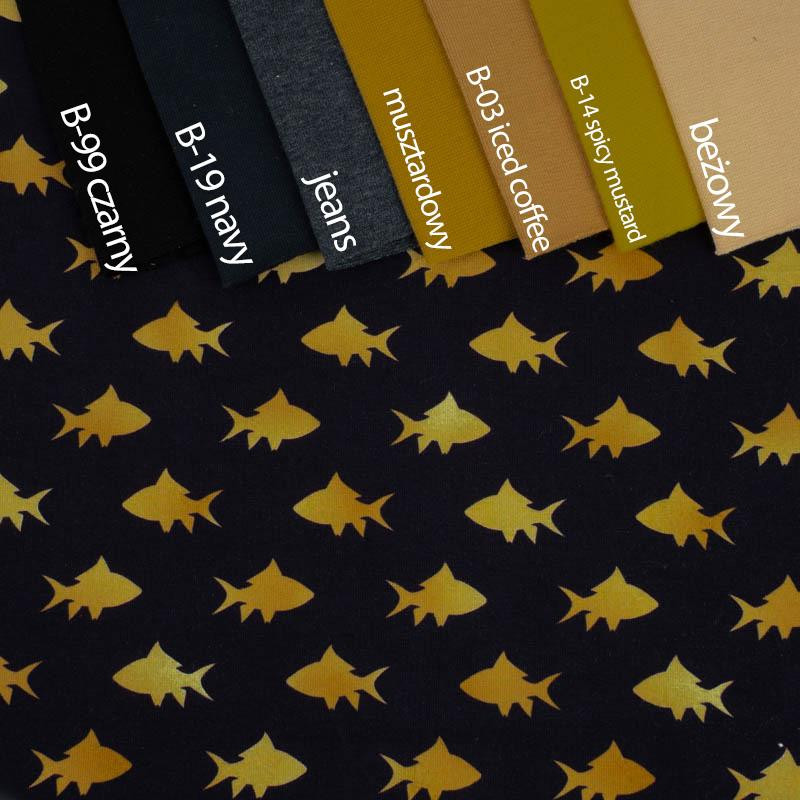 GOLDEN FISH (GOLDEN OCEAN) / dark blue - looped knit fabric