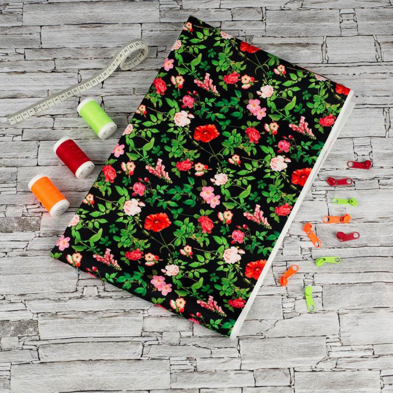 MINI ROSES AND LEAVES (PARADISE GARDEN)  - Waterproof woven fabric