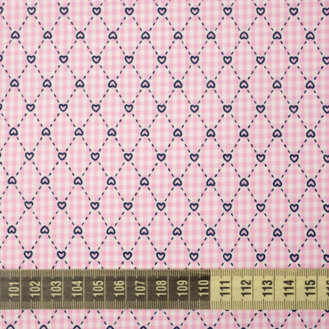 HEARTS AND RHOMBUSES / PINK CHECK - POPLIN 100% cotton 