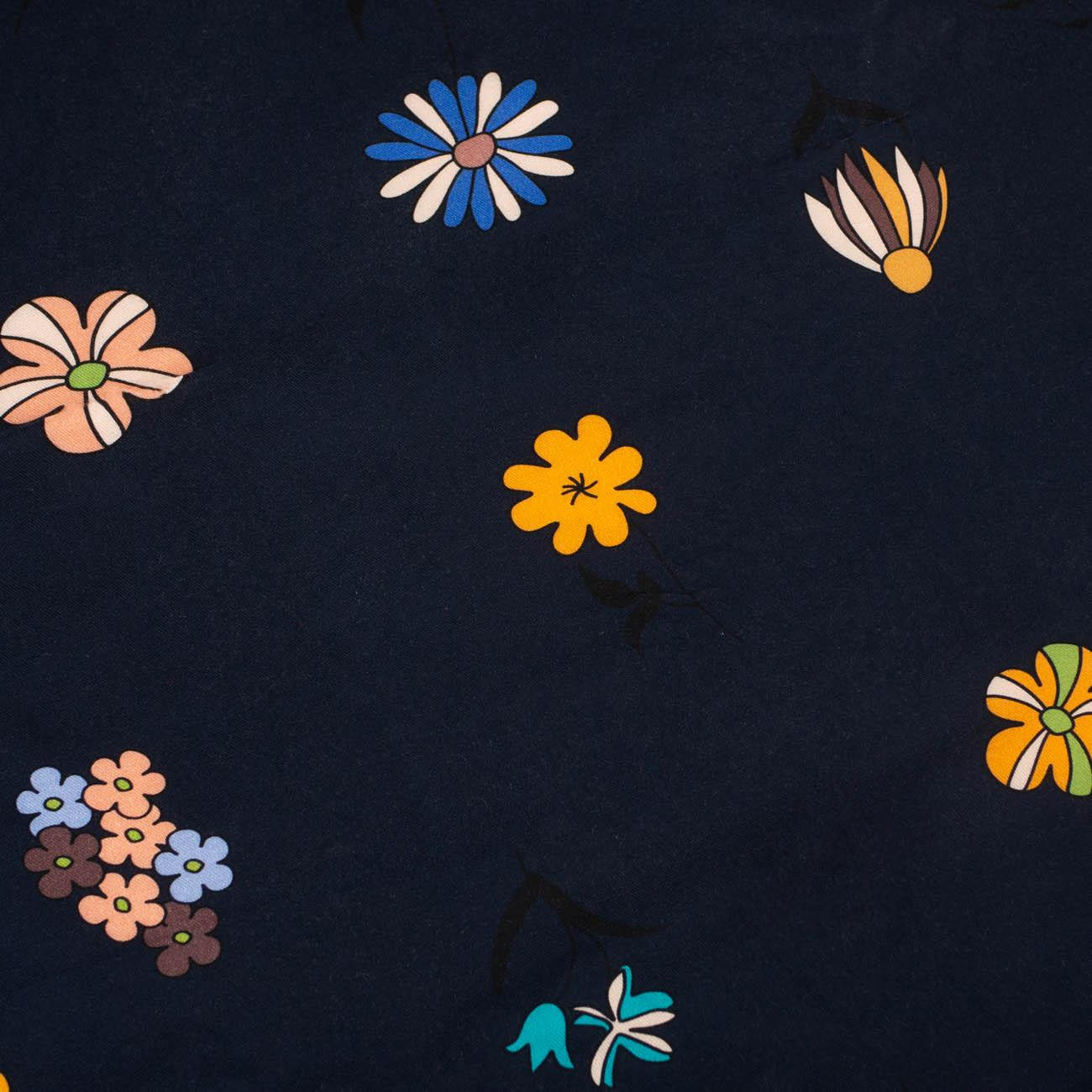 PAINTED FLOWERS / navy - viscose woven fabric