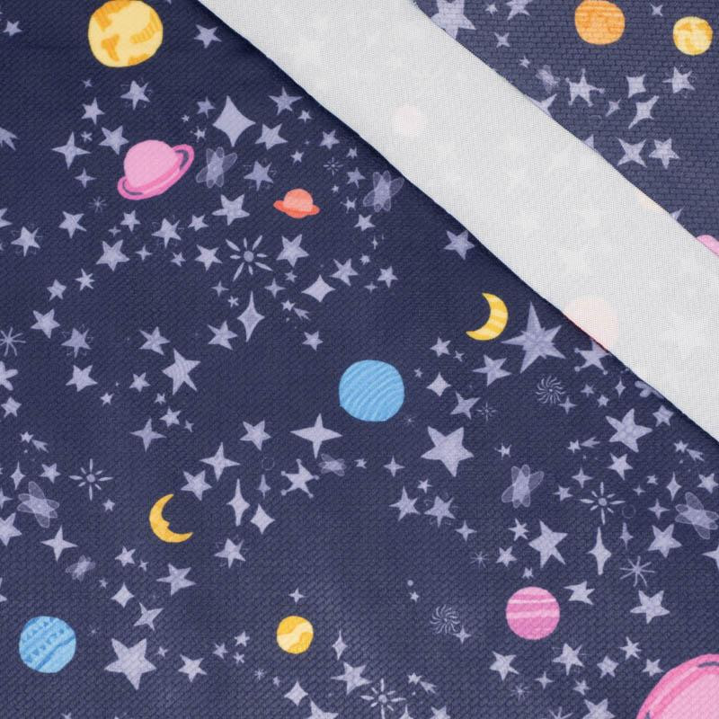 PLANETS AND STARS ( GALAXY ) / dark blue - Velvet with pattern