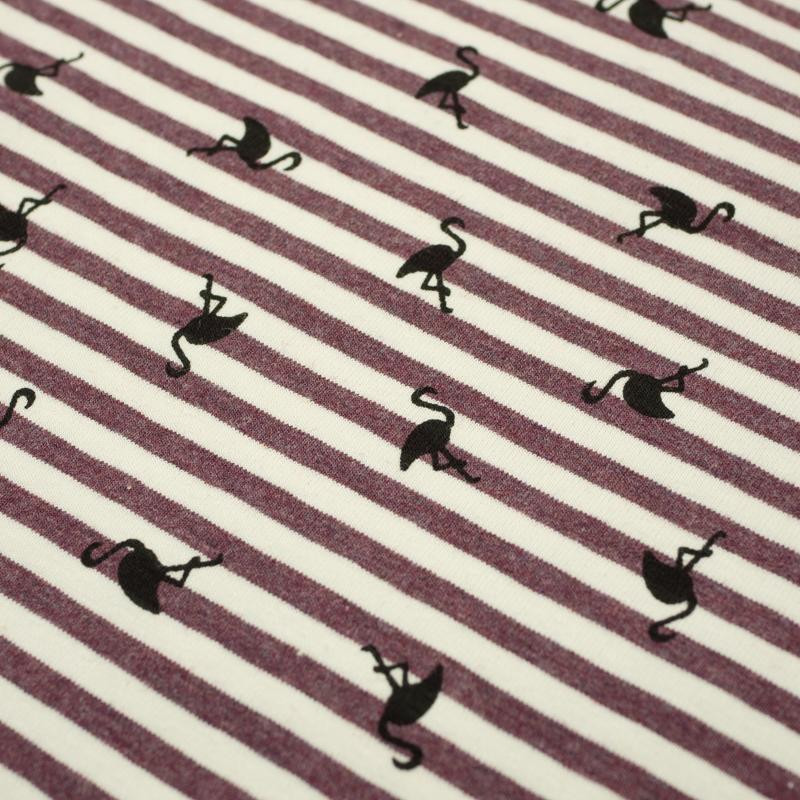 50cm STRIPED FLAMINGOS / aubergine - single jersey TE210