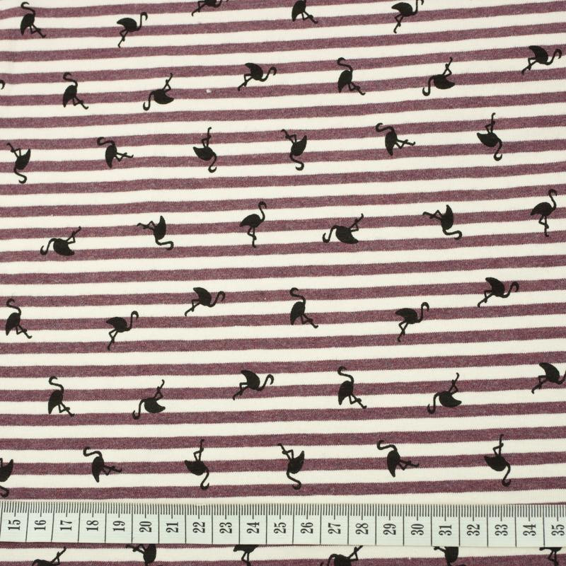 50cm STRIPED FLAMINGOS / aubergine - single jersey TE210