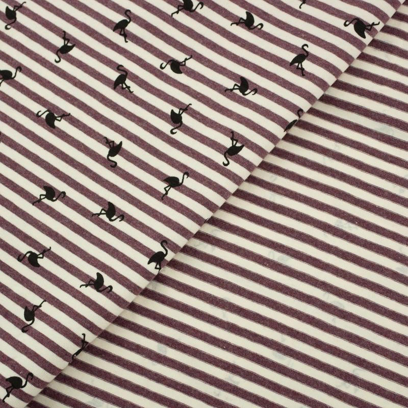 STRIPED FLAMINGOS / aubergine - single jersey TE210