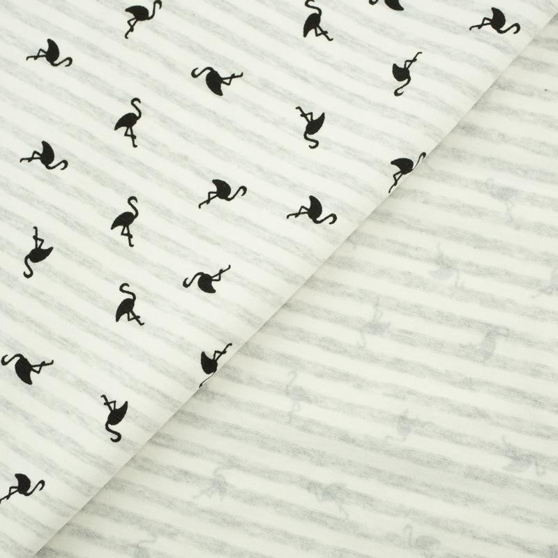 STRIPED FLAMINGOS / light grey - single jersey TE210