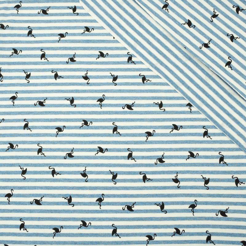 STRIPED FLAMINGOS / blue - single jersey TE210