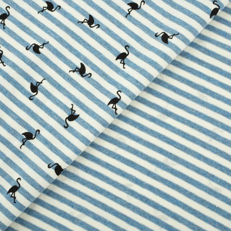 STRIPED FLAMINGOS / blue - single jersey TE210