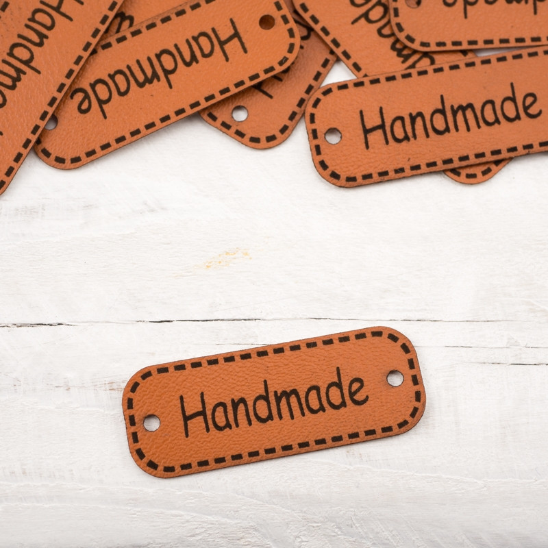 Leatherette label Handmade -  brown