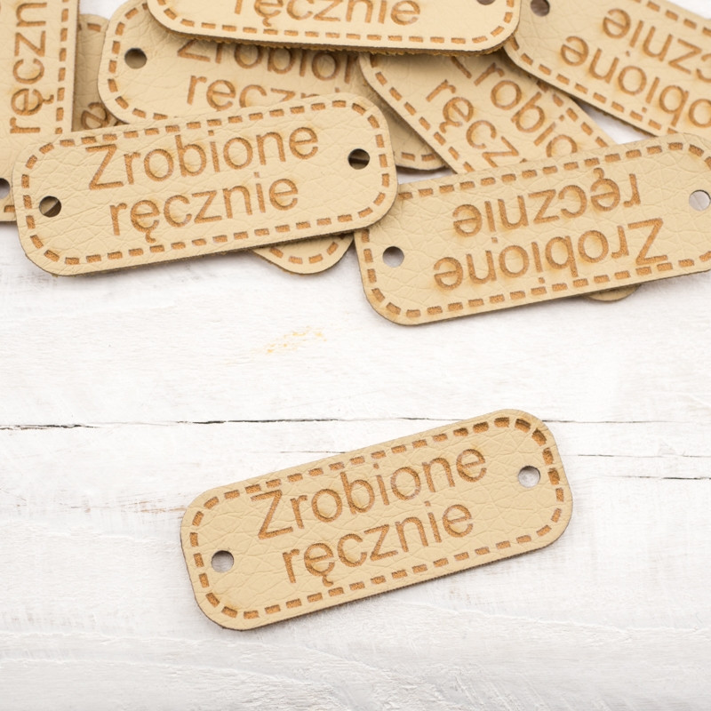 Leatherette label "Zrobione ręcznie" -  beige