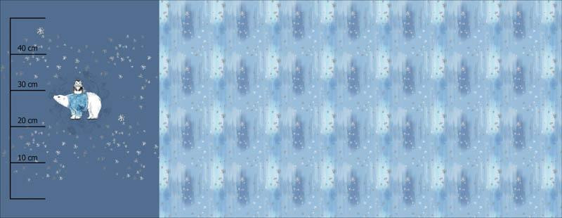 PENGUIN ON  BEAR / winter sky (ENCHANTED WINTER) - panoramic panel looped knit 