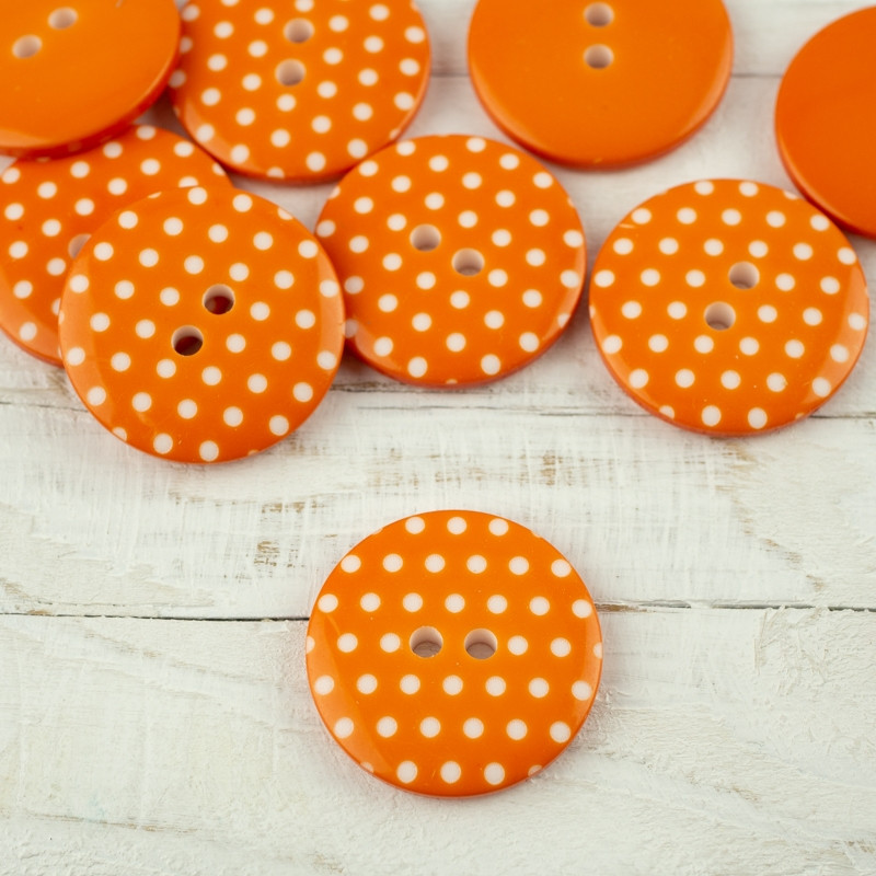 Plastic button with dots big - orange