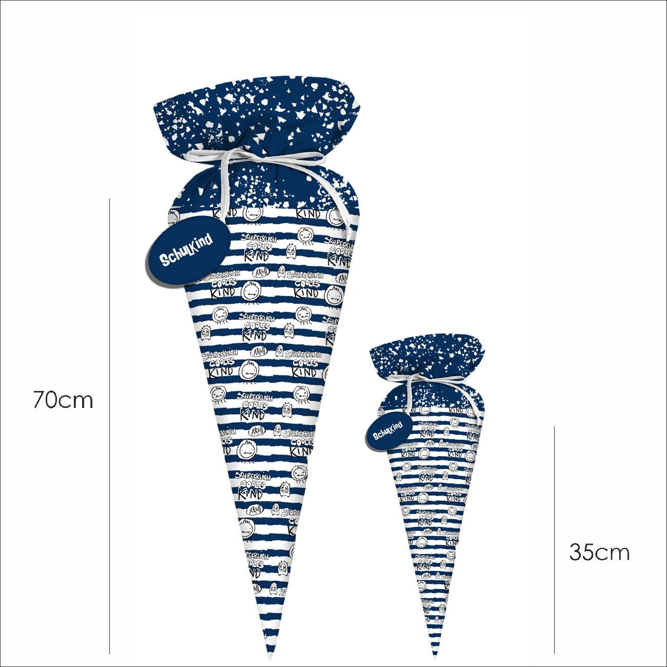 First Grade Candy Cone - SCHRECKLICH COOLES KIND / DARK BLUE STRIPES (SCHOOL DRAWINGS) - sewing set