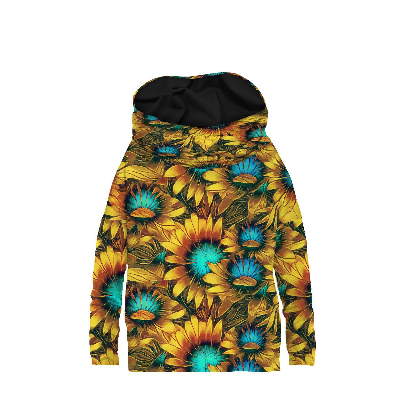 SNOOD SWEATSHIRT (FURIA) - SUNFLOWERS pat. 1 - looped knit fabric 