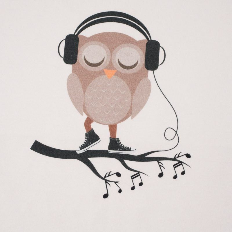 OWL WITH HEADPHONES / beige - panel looped knit 