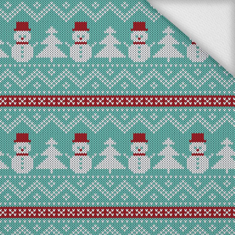 SNOWMEN WITH CHRISTMAS TREES / mint - looped knit 