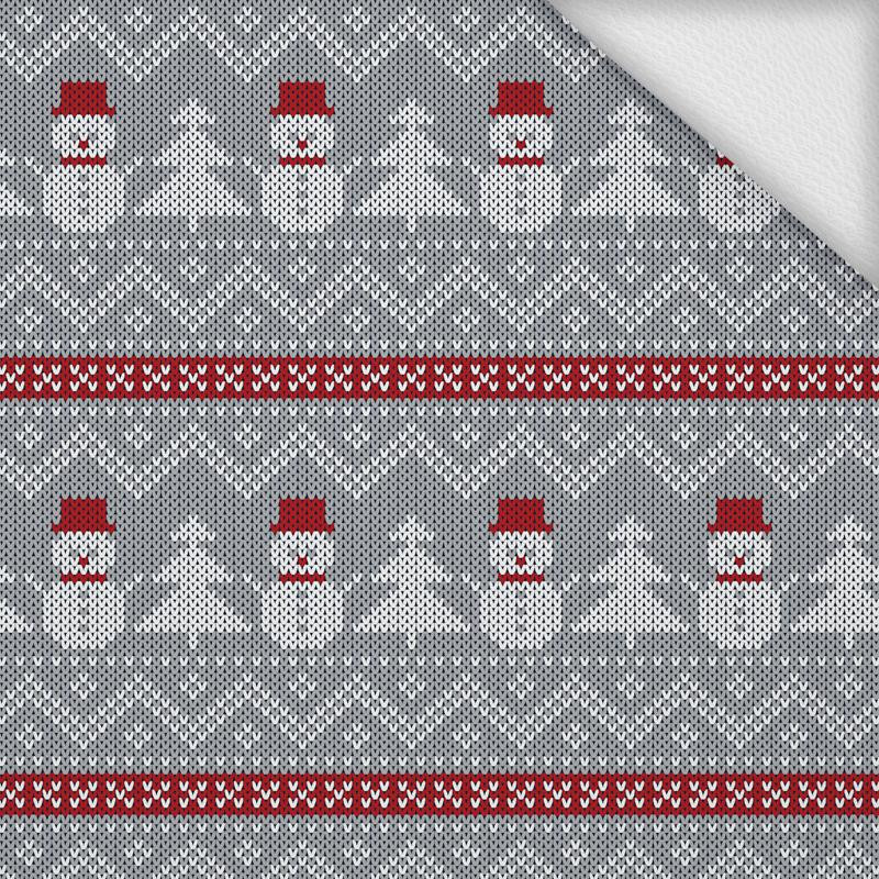 SNOWMEN WITH CHRISTMAS TREES / grey - looped knit 