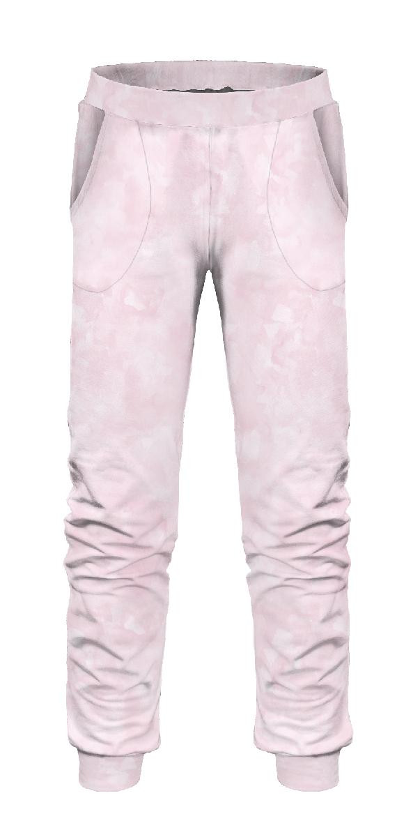 CHILDREN'S JOGGERS "LYON" (134/140) - CAMOUFLAGE pat. 2 (rose) - looped knit fabric