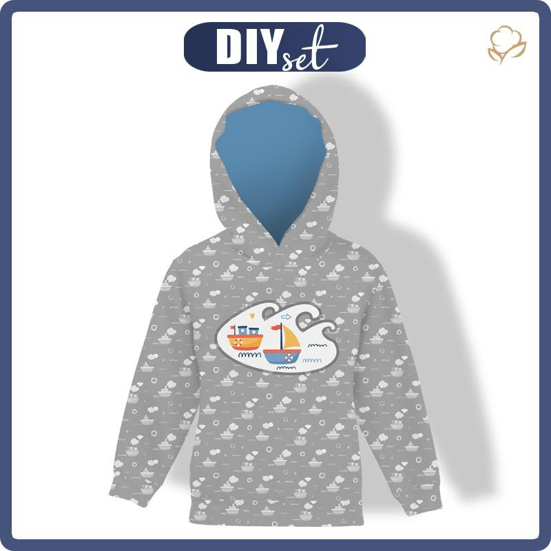 KID'S HOODIE (ALEX) - SHIPS pat. 2 / white (ADVENTURE BEGINS) - sewing set