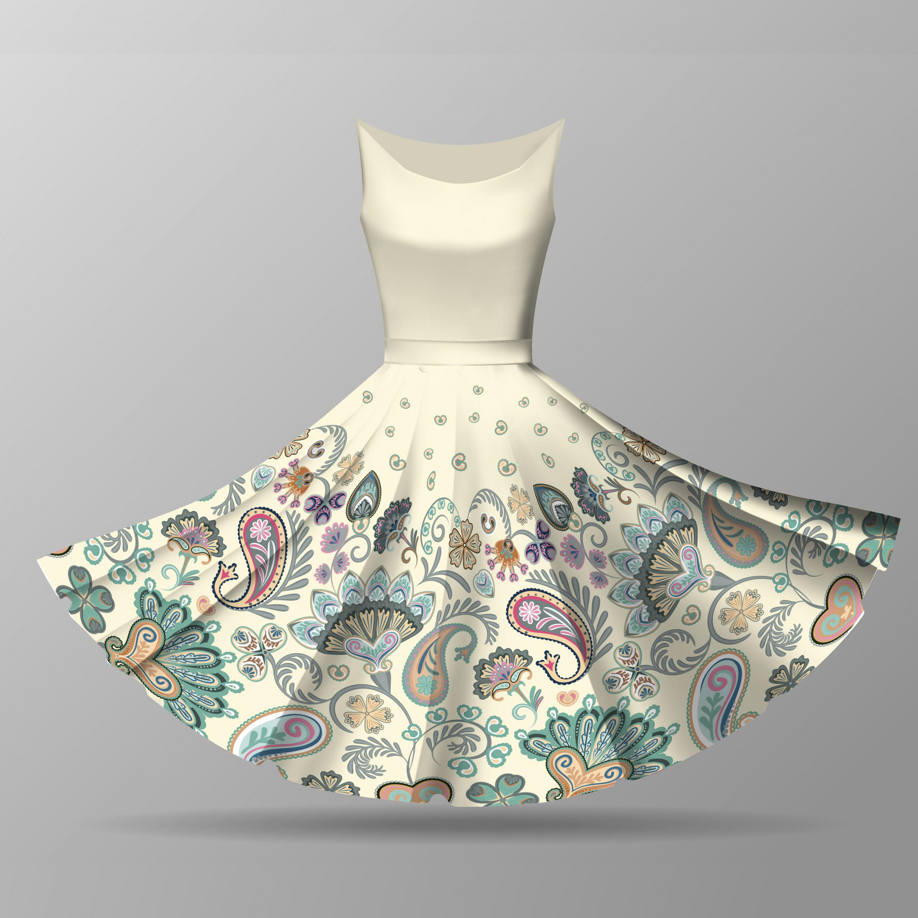 FLOWERS (pattern no. 1) / ecru - circle skirt panel 