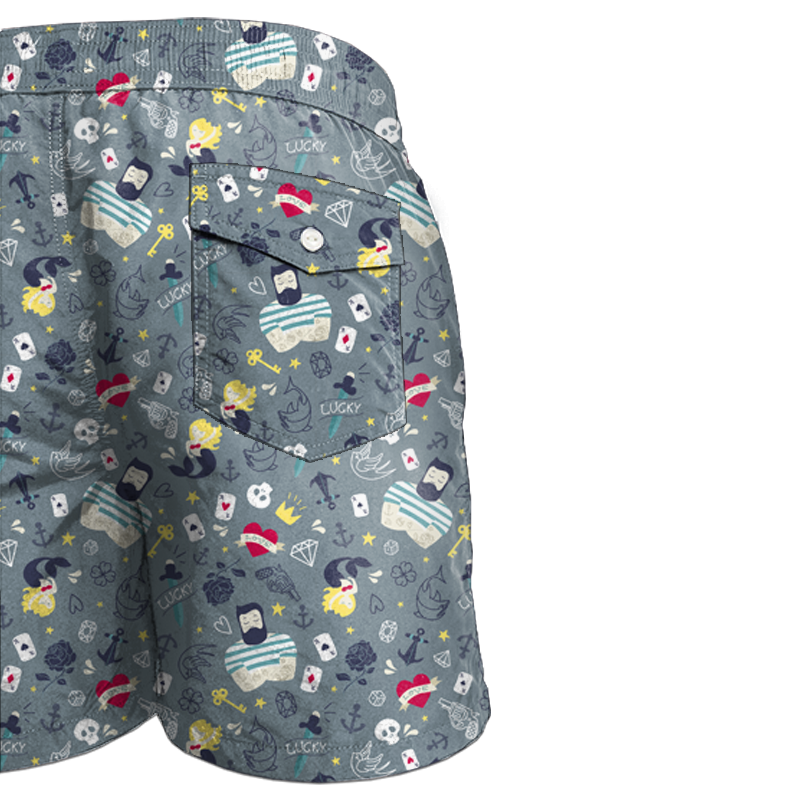 Men's swim trunks - TATTOO / grey - sewing set