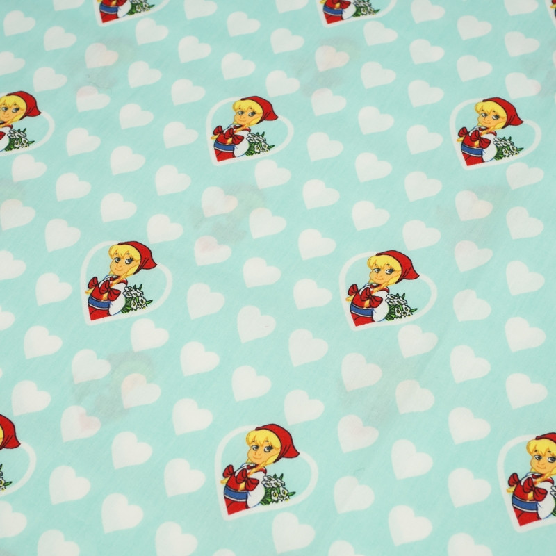 LITTLE RED RIDING HOOD HEARTS / aqua - Cotton woven fabric