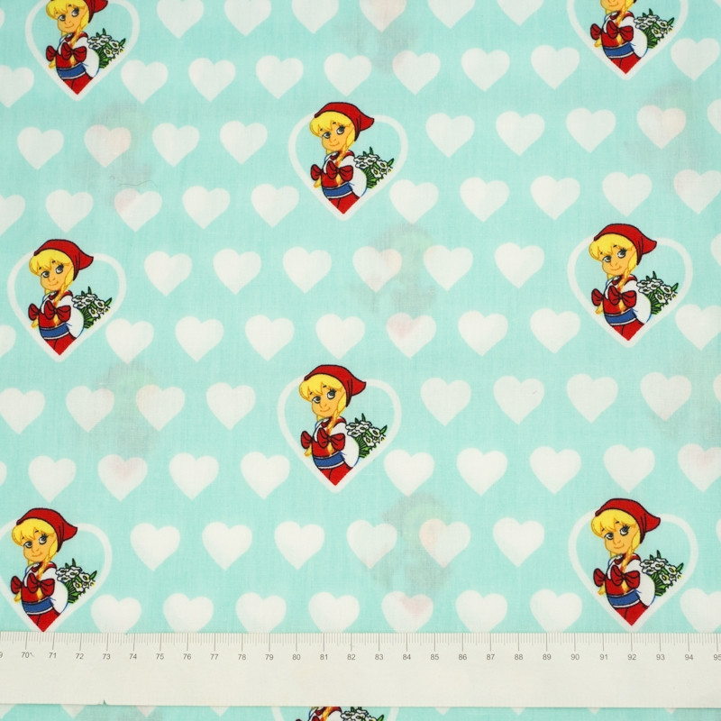 LITTLE RED RIDING HOOD HEARTS / aqua - Cotton woven fabric