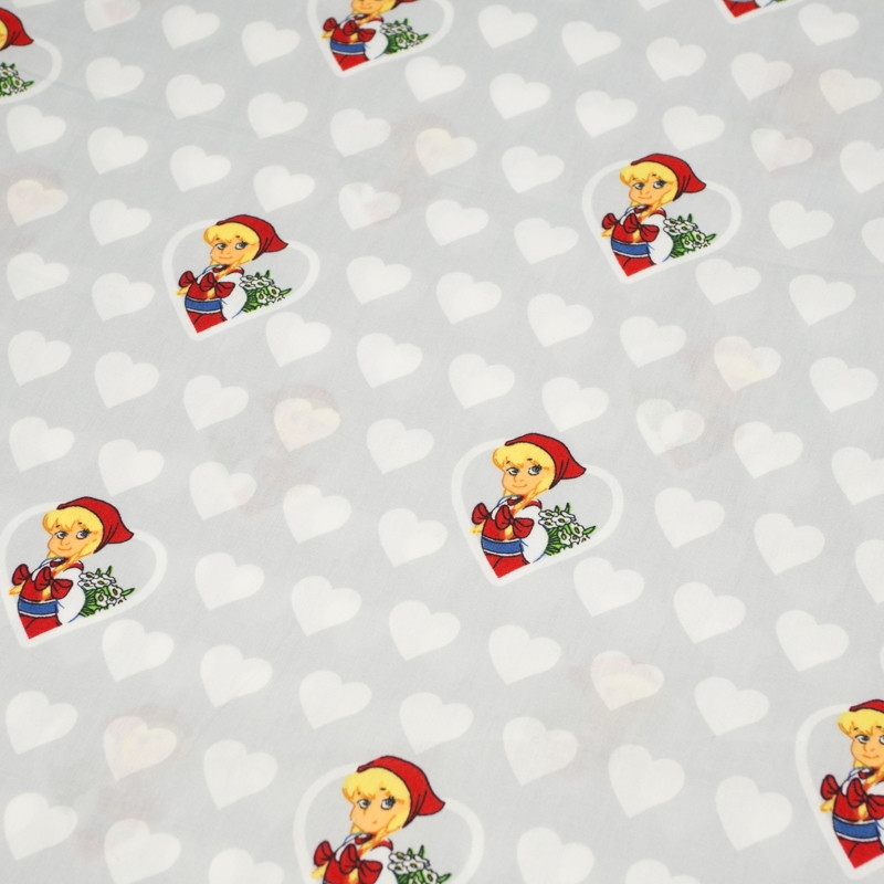 LITTLE RED RIDING HOOD HEARTS / light grey - Cotton woven fabric